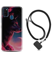 Samsung M21 M22 M23 M30 M31S M32 Kılıf Boyun Askılı Silikon Wolf and Moon 1380
