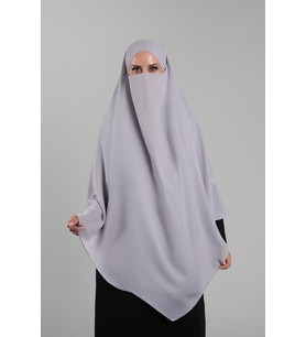 Gri Pratik Hazır Geçmeli Tesettür Eşarp Krep Bağcıklı Sufle Hijab 2313_15