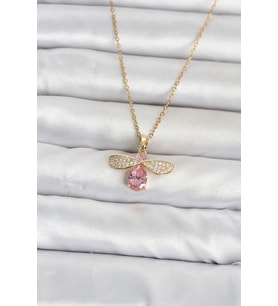 316L Çelik Zincir Gold Renk Sinek Model Kadın Kolye 5886 - SSSSSS4555-9862