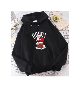 Noel Baba Selfie Hoho Yeni Yıl Kapşonlu Sweatshirt (Siyah)