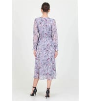 Neşeli butik kadın gri kalp yaka yeni sezon desenli şifon elbise RY0030