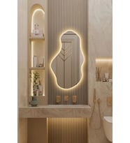 Fawdecor Led Işıklı Asimetrik Model Dekoratif Duvar Aynası, Modern Eşsiz Ayna, Ayna Duvar Dekorasyon Ürünü 60 x 105 Gün Işığı