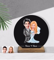 BK Gift Kişiye Özel Evleniyoruz Karikatürlü Yuvarlak Ahşap Biblo-5