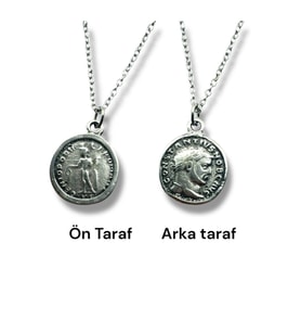 Constantine Figürlü Denarius Roma Antik Para Kolye – Çift Taraflı – 1 Adet – 60 cm Metal Kolye (Gümüş)