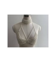 Özel Tasarım Delikli Model İncili Göğüs Kolyesi İnci Bralet Büstiyer