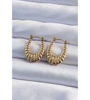 316L Çelik Gold Renk Bombeli Baklava Kesim Kadın Küpe