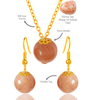 Sertifikalı Gold Küre Model Güneş Taşı Kolye ve Küpe Seti - Gümüş Aparatlı (Çok Renkli)
