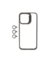 Apple iPhone 15 Pro Uyumlu Kılıf Kamera Lens Korumalı Standlı Zore Klon Lensli Kapak (Gri)