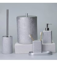 By Selim Linen Gümüş 5 Parça Polyester Banyo Seti