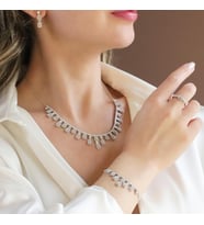 Baget Sarkıt Modeli Zirkon Taşlı Gümüş Set