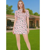 Çiçekli A Kesim Mini Elbise Polyester Moss Krep Yazlık Günlük Konforlu Kesim Şık Görünüm (Çok Renkli)