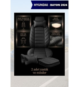 hyundai bayon 2026 Koltuk ve Kılıf uyumlu Minder Lüks Yastık Siyah 2 Minder 2 Yastık