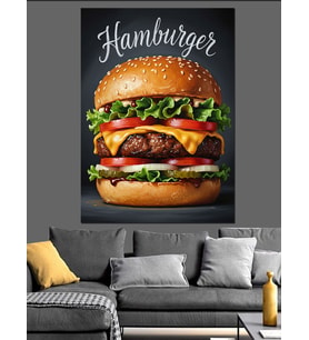 Üst Görünüm Hamburger İllüstrasyon Dekoratif Kanvas - Mdf Ahşap Tablo