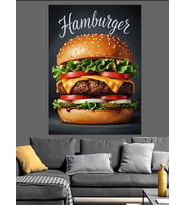 Üst Görünüm Hamburger İllüstrasyon Dekoratif Kanvas - Mdf Ahşap Tablo