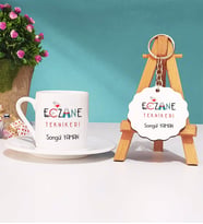 Eczane Teknikeri Türk Kahvesi Fincanı Beyaz ve Anahtarlık