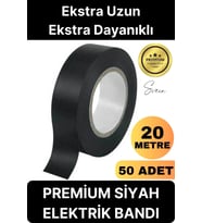 50 Ad. Premium Kalite 20 Mt Yalıtım İzole PVC Elektrik Bandı Su Geçirmez Sızdırmaz Koruma Bant Siyah