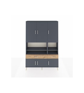 Arges Dolap 8 Raflı 2 Çekmeceli 6 Kapaklı 132x30x195 Antrasit-Antrasit/Çam