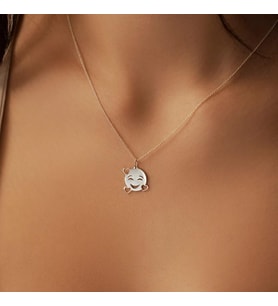 Kişiye Özel Kalpli Aşk Yüz Emoji Kolye 925K Gümüş