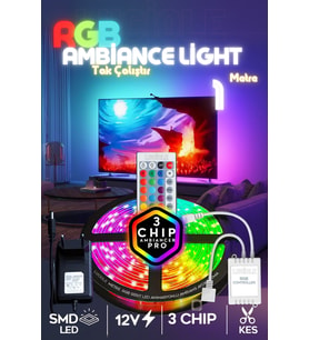 Tv Arkası Çocuk Yatak Odası Mutfak Salon Animasyon Rgb Şerit Led Kumandalı Tak Çalıştır 1 Metre