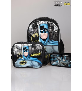 YENİ SEZON LİSANSLI BATMAN TEK BÖLMELİ KÜÇÜK BOY ANAOKUL,BESLENME VE KALEM ÇANTASI OKUL SETİ (Siyah)