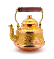 1,6 Litre El Işlemeli Nostaljik Tekli Kalaylı Dövme Bakır Demlik, Çaydanlık, Su Isıtıcısı (Gold)