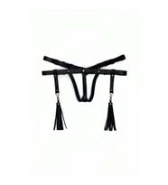 Deri İç Giyim Püsküllü Tanga Harness (Siyah)