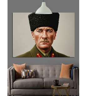 Mustafa Kemal Atatürk Kalpaklı Dekoratif Kanvas - Mdf Ahşap Tablo