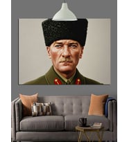 Mustafa Kemal Atatürk Kalpaklı Dekoratif Kanvas - Mdf Ahşap Tablo