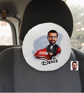BK Gift Kişiye Özel İsimli Erkek Patron Karikatürlü Yuvarlak Araç Koltuk Yastığı-1