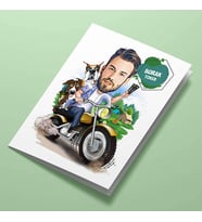 Kişiye Özel Motosikletle Gezen Erkek Karikatürlü Tebrik Kartı