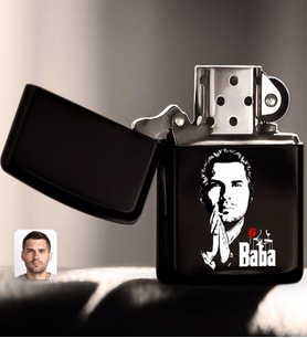BK Gift Kişiye Özel Godfather Baba Tasarımlı Renkli Baskılı Benzinli Siyah Metal Çakmak-1