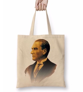 Mustafa Kemal Atatürk 05 Bez Çanta Uzun Saplı
