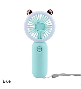 El Mini Fan USB Şarj Edilebilir Soğutma Fanları Sevimli Taşınabilir Gece Lambası (Mavi)