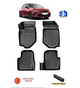 Opel Corsa F (BENZİN/DİZEL)) 2019 Sonrası Uyumlu 3D Havuzlu Paspas ASMA KOKU VE NUMARATÖR HEDİYELİ