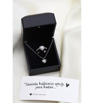 Elika Silver Kadın Işıklı Kutuda Kalp Model Kolye ve Yüzük Set (Gümüş)
