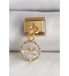 316L Çelik Gold Renk Sallantı Zirkon Taşlı Balina Model Nomination Charm - TJ-BC1339