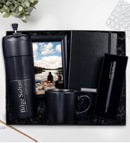 Kişiye Özel 450 ML French Press Termos & Siyah Defter & Siyah Çerçeve & Mat Roller Kalem & Siyah Kupa Hediye Seti