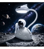 ÖZELTASARIM AY ÜSTÜNDE BEYAZ ASTRONOTLU GECE LAMBASI BEYAZ LED IŞIKLI ASTRONOTLU MASA LAMBASI ŞARJLI
