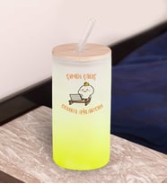 BK Gift Esprili Tasarım Sarı Renk Pipetli Buzlu Cam Bardak 600ml - 5, Arkadaşa Hediye, Doğum Günü Hediyesi