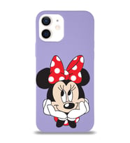 Apple iPhone 12 Uyumlu Lansman Kılıf Minnie Mouse Tasarımlı Altı Kapalı İçi Kadife Kaplı  Kapak (Şeffaf)