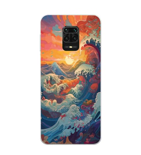 Redmi Note 9 Pro / 9s Uyumlu Kanagawa Dalga ve Doğa Tasarımlı Şeffaf Telefon Kılıfı
