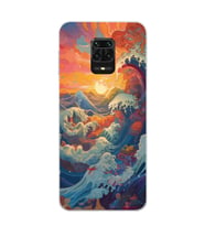 Redmi Note 9 Pro / 9s Uyumlu Kanagawa Dalga ve Doğa Tasarımlı Şeffaf Telefon Kılıfı