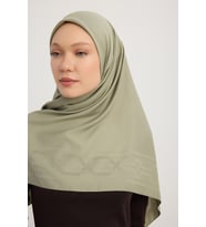 Wafa A0622 Mat Saten Pano Jakarlı Eşarp 100x100cm - Bej (Nefti)