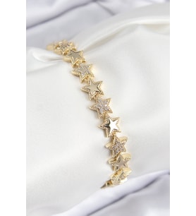 Vip Pirinç Zirkon Taşlı Yıldız Model Gold Renk Kadın Bileklik - Tj-Bb7768