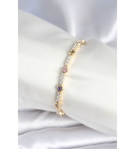 Pirinç Gold Renk Zirkon Taşlı Kadın Bileklik TJ-BB7971