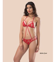 Intive Bralet Tangalı Dantelli Transparan Çekici Bodysuit (Kırmızı, Beyaz)