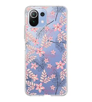 Xiaomi Mi 11 Lite Uyumlu Kapak Floral Kırmızı Tasarımlı Şeffaf Silikon Kılıf