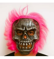 Wild Skull - Gümüş Kafatası Pembe Saçlı İskelet Maske