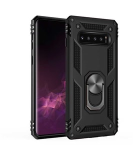 Samsung Galaxy S10 Kılıf Metal For Car Yüzüklü Standlı Military Ring Serisi (Siyah)