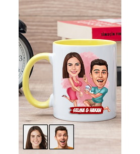 Sevgiliye Hediye Benimle Evlenir Misin  Karikatürlü Sarı Kupa Bardak
